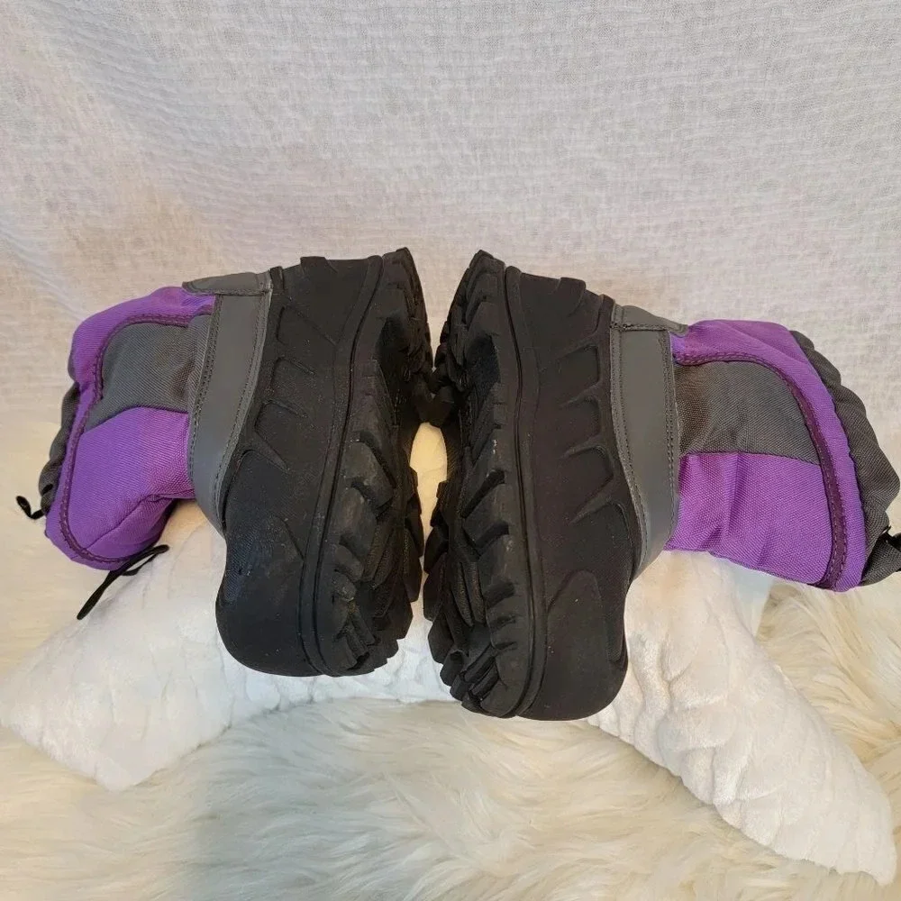 ITASCA Youth Girls Snow Boots Black Purple Drawstring Pull On Insulated Winter 1